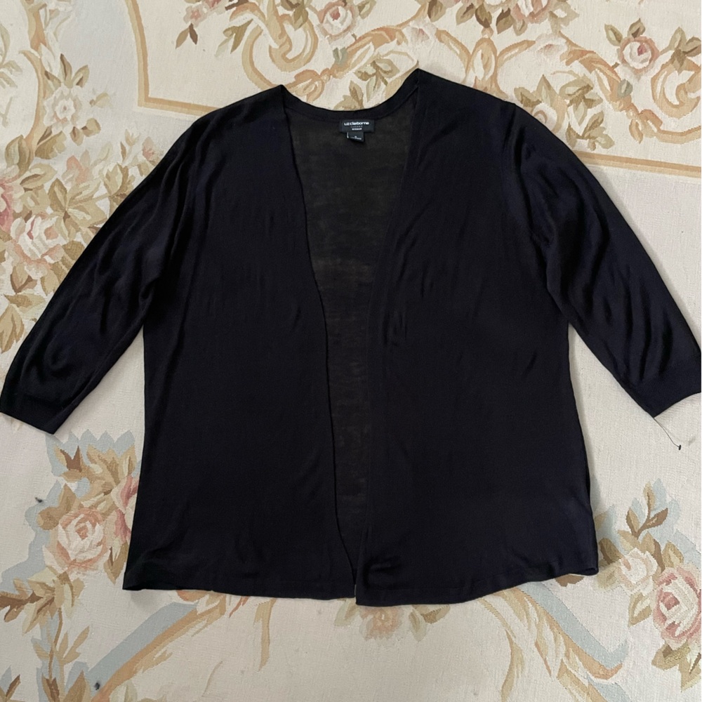 Soft lightweight black open front cardigan by Liz Claiborne size 1X